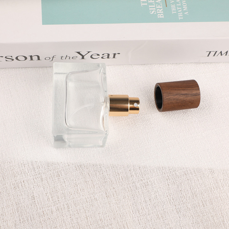 Portable 30ml Perfume Sub Bottle Glass Spray Walnut Beech Cover